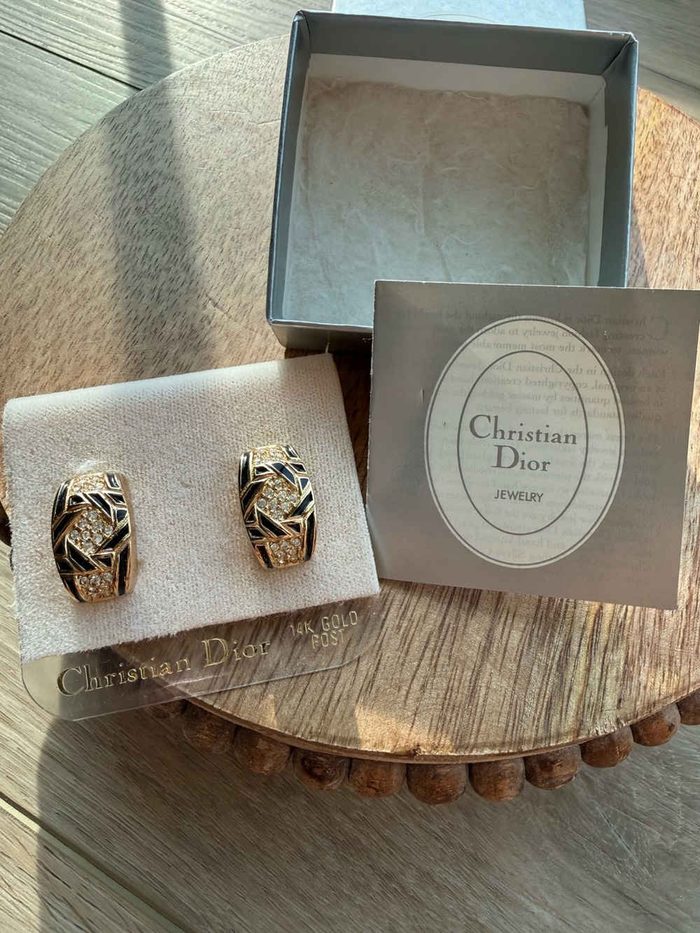 Vintage Christian Dior Earrings Gold/Black  14K Post Signed